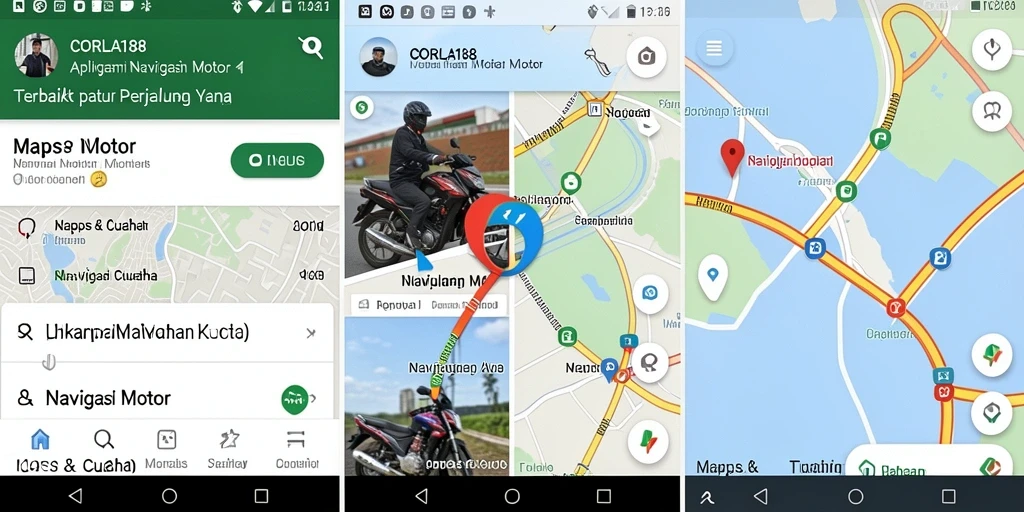 Tampilan antarmuka aplikasi CORLA188 saat menampilkan rute navigasi motor.