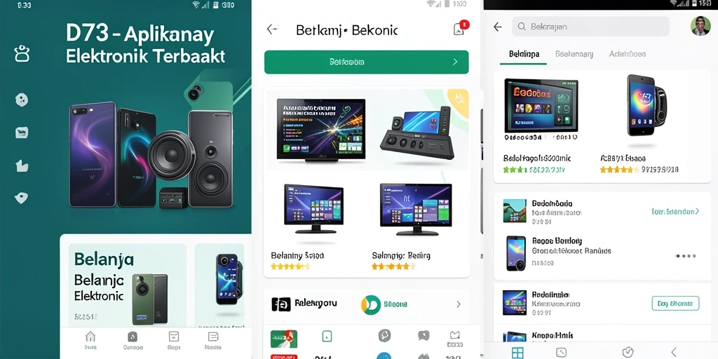 Tampilan antarmuka aplikasi D73 yang mudah digunakan untuk belanja elektronik.