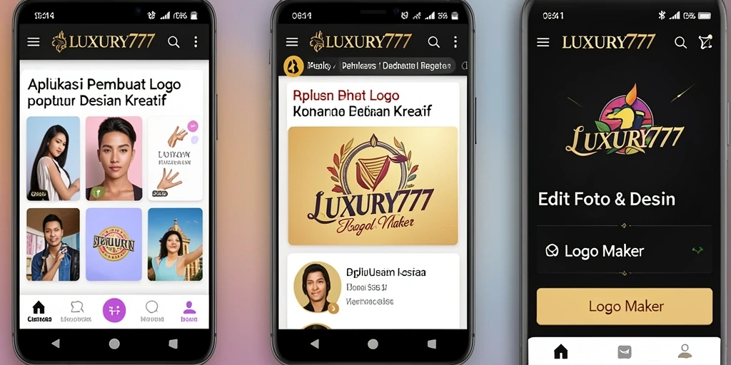 Tampilan antarmuka LUXURY777 yang bersih dan profesional untuk pembuat logo.