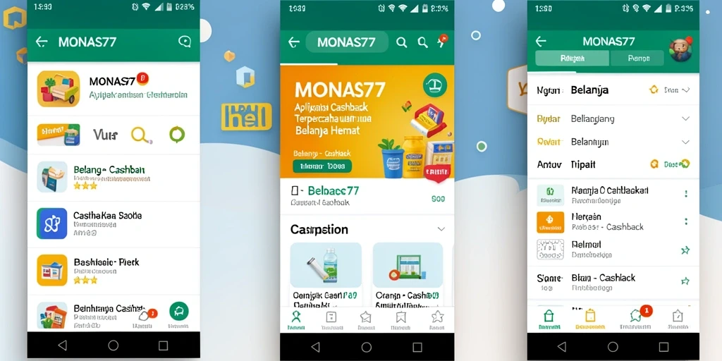 Tampilan utama aplikasi MONAS77 dengan fitur Cashback yang menarik.
