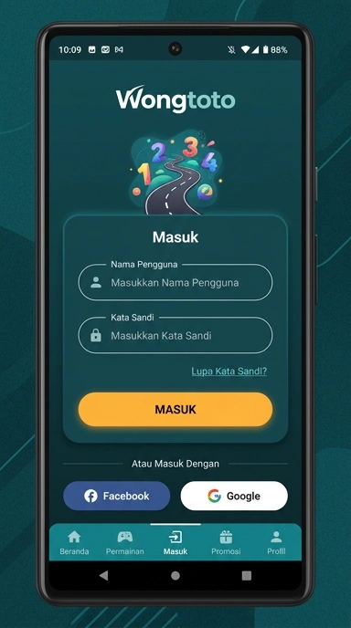 Tampilan halaman login wongtoto